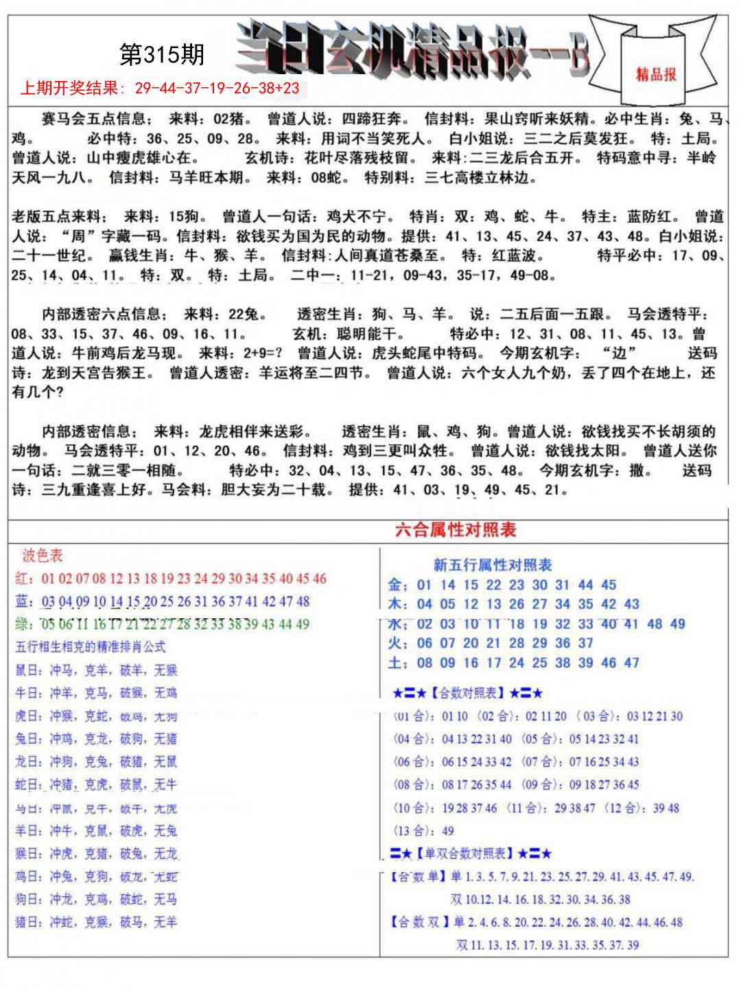 315期当日玄机精品报B[图]
